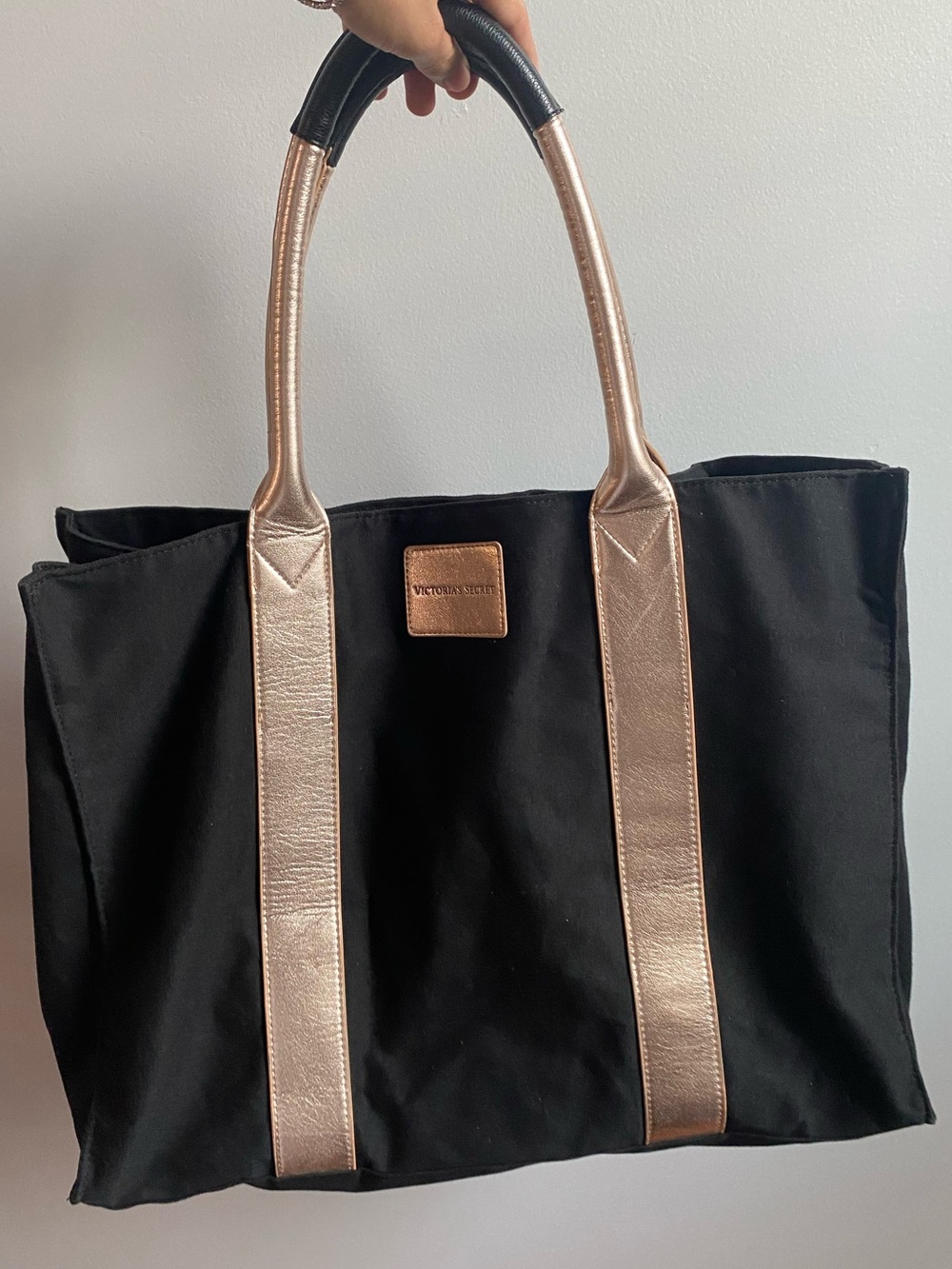 Victoria Secret Black ExtraTote Bag with Rose Gold Metallic Accents - Women Bags